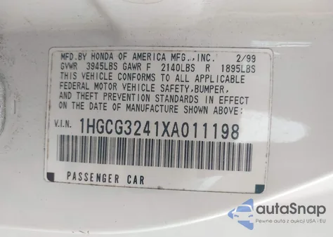 1999 Honda Accord Lx from USA, damaged, VIN 1HGCG3241XA011198